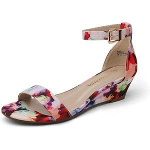 Dream Pairs Women's Ingrid Ankle Strap Low Heel Wedge Sandals-floral